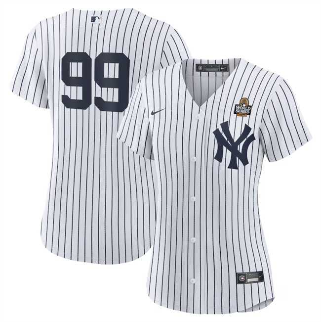 Womens New York Yankees #99 Aaron Judge White 2024 World Series Cool Base Stitched Jersey Dzhi